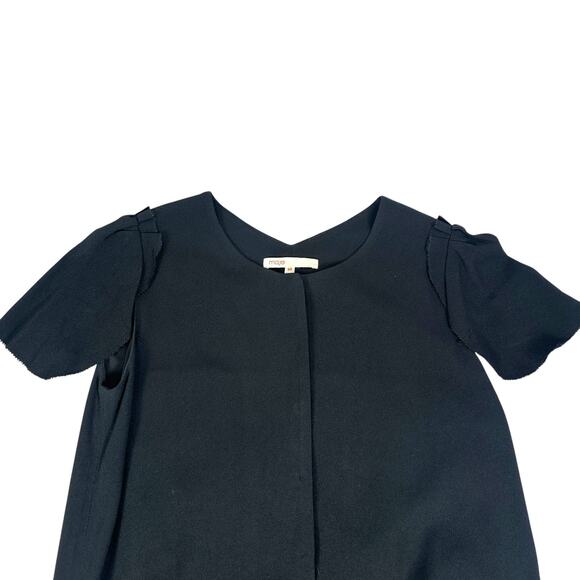 Maje Mini Dress Womens 36 Black Cap Sleeves Round Neck Casual Front Twist Detail - Picture 4 of 9